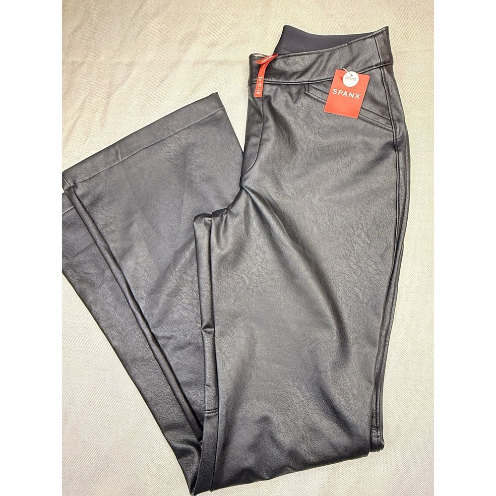 NWT Spanx Faux Leather Like Luxe Black Flare Leg Pants Size M NEW!